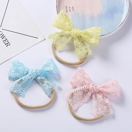 Meisjes Lace Bows Hair Ties Ribbon Elastic Rubble Band Haartouw voor babyhoofddeksels schattig kinderen Rubber touwen Kinderen Haaraccessoires 1587