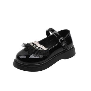 Filles dentelle perle Lolita doux cuir verni chaussures adolescent japonais Kawaii mignon léger mocassins plate-forme Mary Jane noir appartements 26-36