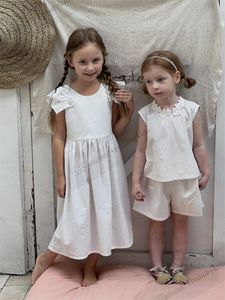 Filles à lacets arcs dos nu robe longue enfants falbala manches volantes robe de princesse été enfants plage vacances vêtements Z7465