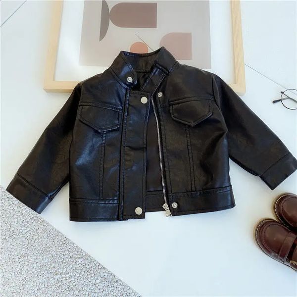 Filles veste en cuir printemps automne enfants imperméable coupe-vent noir bébé beau moto vêtements TZ126 240125