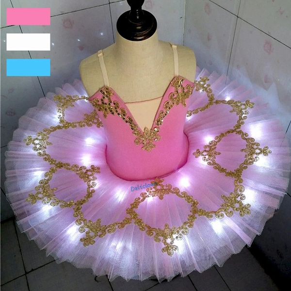 Filles LED lumière professionnelle Ballet Tutu lueur ballerine robe de Ballet enfants adulte lumineux fête d'anniversaire danse Costume Dancewear 240111