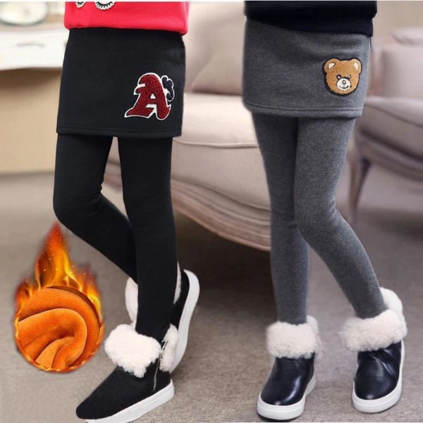 Filles Leggings pour enfants jupes printemps automne hiver adolescent jupe mince pantalon Plus velours chaud enfants 240103