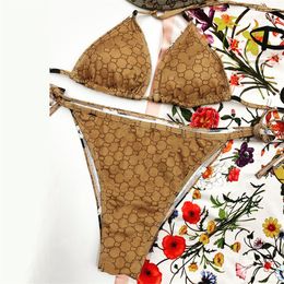 Volledige letter bruin sexy meisjes badpak mode twee stuk zwembroek backless driehoek zomer bikinis zwemmen vakantie badmode