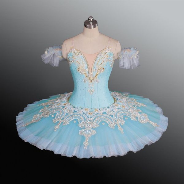 Tutú de Ballet del lago de los cisnes azul claro para niñas, tutú de panqueque de Ballet profesional púrpura para competición, trajes de escenario de Ballet para mujeres, falda Fo191l