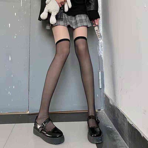 Chicas lolita verano ultra fino nylon calcetines largos medias transparente estilo japonés muslo medias altas mujeres rodilla calcetines altos t220808