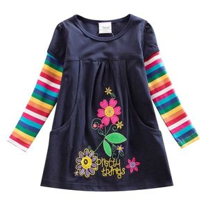 Girls Long Sleeve Dress Cotton Embroidered Autumn 2~8 Years Old Child ed for H2762 211231
