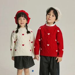 Meisjes houden van jacquard gebreide trui trui herfst winter baby Koreaanse zoete gebreide kinderen rode truien vest jasje 240124