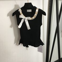 Filles beaux camis noués de nœud t-shirt en or ornement ornement tops d'été chemises sans manches