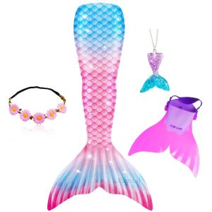 Girls Mermaid Tails for Swimming Mermaid Cosplay Cosplay Children Swimsuit Fantasy Beach Bikini kan monofin fin Halloween toevoegen