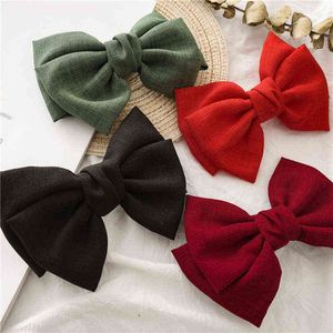 Meisjes Nieuwe Oversized Bow Knot Hairgrips Linnen Barrette Haar Clip Paardenstaart Vrouwen Elegante Hoofddeksels Haarspelden Haar Rood Wit Acesso AA220323