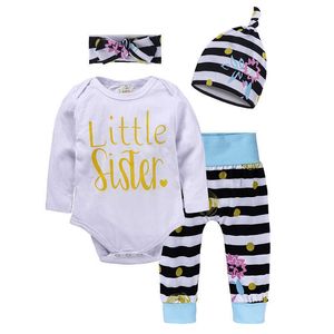 Meisjes pasgeboren kleding baby bloemen tops t-shirt romper lange broekhoed cap hoofdband outfits 4pcs/set