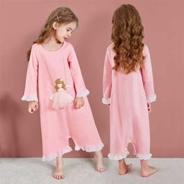 Meisjes nachthemd pyjama lente kinderen pijamas roze cartoon prinses lange mouwen pyjama voor kinderen 3-12 jaar 211105