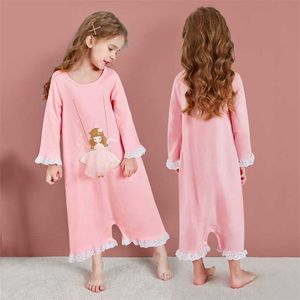 Meisjes nachthemd pyjama lente kinderen pijamas roze cartoon prinses lange mouwen pyjama voor kinderen 3-12 jaar 211109