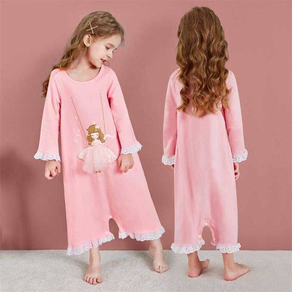 Niñas Camisón Pijamas Primavera Niños Pijamas Rosa Princesa de dibujos animados Pijamas de manga larga para niños 3-12 años 211105