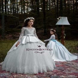 Girls Pageant Robe Little Bride First Communion Robe Sweetheart Bow Crystal Appliques Little Flower Girls Tulle Robe 284C