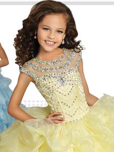 Meisjes Pageant Jurken 2019 Capped Sleeves National Glitz Pageant Jurk voor Kleine Meisjes Peuters Lemon Pink Ice Blue Bling Crystals