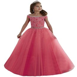 Robes de concours pour filles, épaules dénudées, longues robes de princesse pour anniversaire, robe de bal pour enfants, Tulle2765, 2020