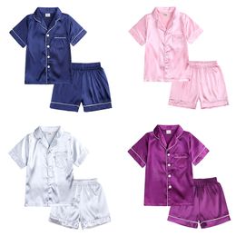 Ensemble de pyjamas pour filles Ensemble de vêtements de nuit pour enfants à manches courtes d'automne Ensemble de pyjamas en fausse soie pour garçons Costumes pour enfants Vêtements de maison 220426