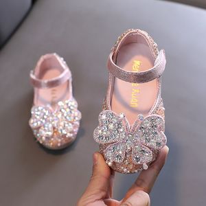 Zapatos de fiesta de niñas zapatos de princesa rosa plateado PU cuero zapatos para niñas grandes para niños