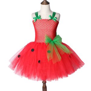 Meisjes Patry Dans Prinses Kostuum Rode Tutu Jurk Meisjes 0-12Y Aardbei Ontwerp Baby Tutu Jurk Verjaardagskleding Kinderen Q0716