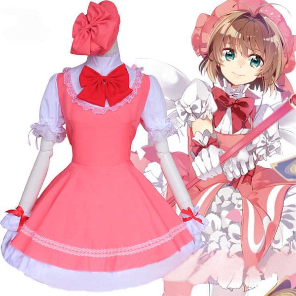 Filles Rose Card Captor Sakura Kinomoto Princesse Robe Cosplay Costume Lolita Costumes Pour Enfants Fête Y0913