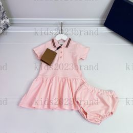 niñas rosa diseñador vestidos suaves 2023ss verano polo vestido para niñas manga corta camiseta vestido marca plisado bordado faldas falda de algodón de gama alta tamaño 80-120 cm