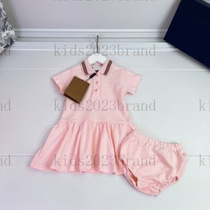 Girls Pink Designer Soft Dresses 2023ss Summer Polo Dress for Baby Girls Short Sleeve T Shirt Dress Brand Geplooide Borduurwerk Rokken High End katoenen rok Maat 80-120 cm