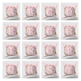 Funda de almohada rosa para niñas Letra blanca en una funda de almohada de fondo de corona para el hogar Decorativo Alfabeto Funda de cojín Suministros de cama T2I52798