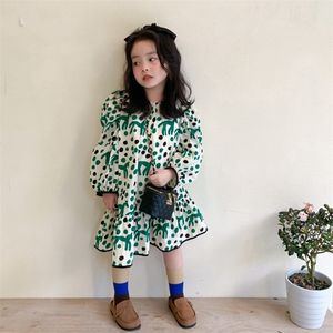 Meisjes polka dot jurk lente zomer baby meisje koreaanse paarden print bladerdeeg mouw jurken 3-7Y kinderen prinses kleding 220426