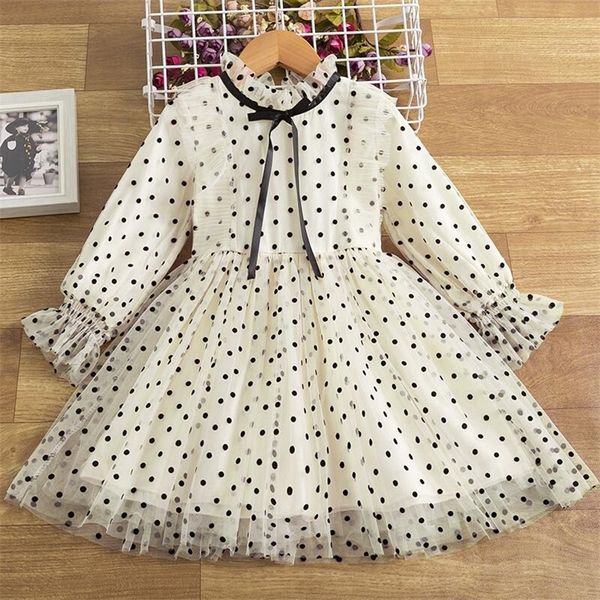 Meninas Polka Dot Princesa Vestido Crianças Inverno Manga Longa Elegante Roupas De Festa Crianças 3 4 5 6 7 8 Anos Casamento Vestidos Casuais 220422