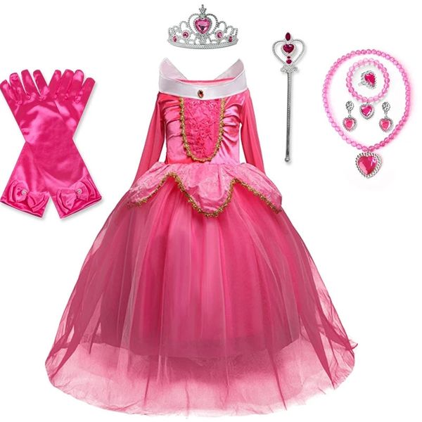 Girls Princess Cosplay BELLEZA DIUNTA AURORA Niños Halloween Carnaval Fiesta de cumpleaños Vestidos rosados Niños Belle Ropa 240412