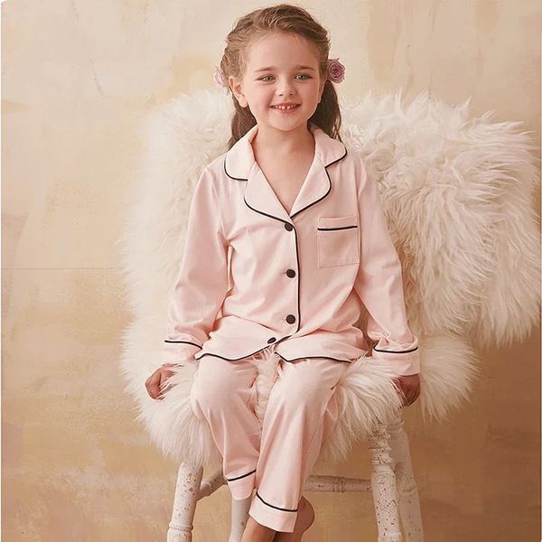 Girls Princess Pink Turndown Collar Pyjama sets.Toddler Kids Long Sleeve Black Line Pyjamas SEGLAGES.Children Clothing 240418
