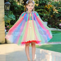 Meisjes prinses lovertjes sterren Moons Mermaid Cape Halloween kostuum kinderdag verjaardagscadeau meisjes bevroren Elsa transparante tule sluier cape jas