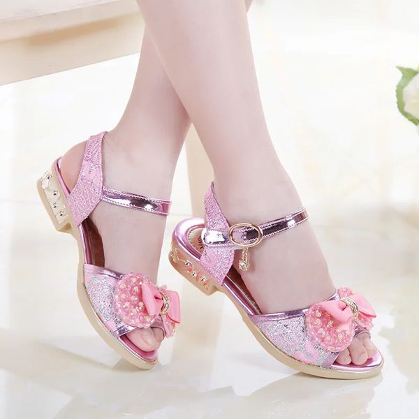 Filles Princesse Chaussures Summer Enfants High Heels Open-Toe Party Wedding Toddlers Sandals Non-Slip Kids Causal Sequins Beach Shoes 240416