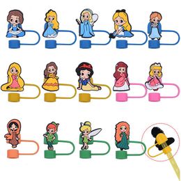 Girls Princess Silicone Paille Toppers Accessoires Couvrer les charmes réutilisables Péporteur de sursure de boisson Réutilisable décoratif de 8 mm / 10 mm Partage de paille