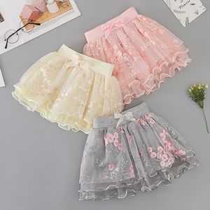 Girls Princess Rok 2021 Kids Flower Falbala Bowknot Mini Skirts Zoete kinderen Borduur TuLle Tutu Rok Girl Kleding C6969