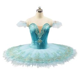 Robe de ballet professionnelle pour filles bleu vert pour femmes casse-noisette crêpe Tutu bleu paon Performance Tutu adulte classique Ballet 3411876