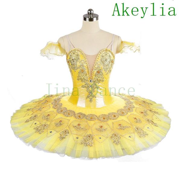 Filles Professional Ballet Tutu jaune Performance Pancake Tutu court Ballet Stage Costume Jaune Canary Fairy Ballerina costume Ad344I