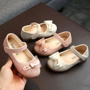 Girls PU Leather Shoes Kids Children Princess Lace Bowknot Sparkling Shoes Spring Autumn Baby Casual Party Flats 240118