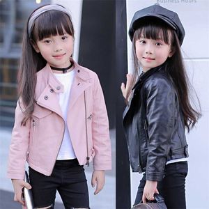 Filles Pu Zipper Vestes Cool Veste pour fille 3-12 ans Enfants Collier classique Manteaux Teen Coupe-vent Vêtements Vêtements d'extérieur pour enfants 211204