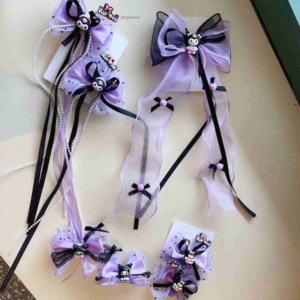 Girls Purple Black Cartoon Headswear Kuromi Hair Hairpin Handmade Bowtie Little Girl Lolita Hairpin Handmade