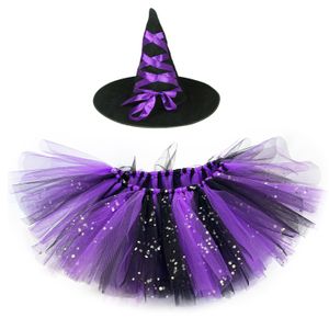 Girls Purple Black Glitter tutu tutu Baby Ballet Tulle Petsiskirts avec sorcière Kids Halloween Cosplay Party Costumes Costumes