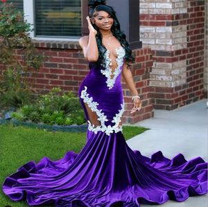 Meisjes Purple Black Mermaid Prom jurk 2024 Sweetheart Veet Zuid -Afrikaanse avondjurken Elegante vrouwen Lace Dance Formeel Party Robe Soiree Vestido de Noche