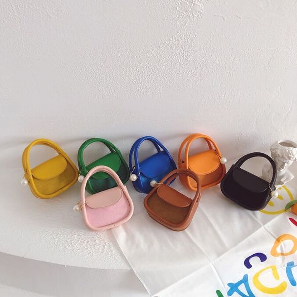 Bolso simple de moda para niñas, nuevo bolso de mano para niños con perlas de cuero abrasivo, bolsos cruzados, billetera cero