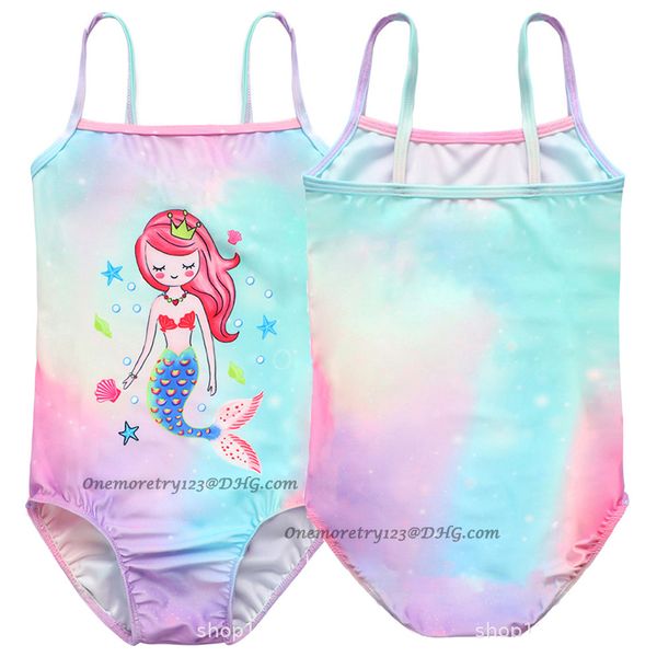 Filles arc-en-ciel licorne une pièce maillot de bain à bretelles mode fille cravate-teint bikini ensemble 2-9T enfants dessin animé sirène maillot de bain imprimé 2 style