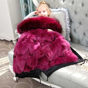 Filles réel fourrure veste enfants hiver Parka épais garçons à capuche manteau amovible fourrure de raton laveur col fourrure de renard doublure TZ587 H0909