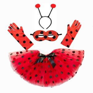 Girls Red Poka Dot Tutu Baby Ballet Tule Pettiskirts Haarbandmasker Kinderen Cosplay Ladybug feestkostuumrokken L2405