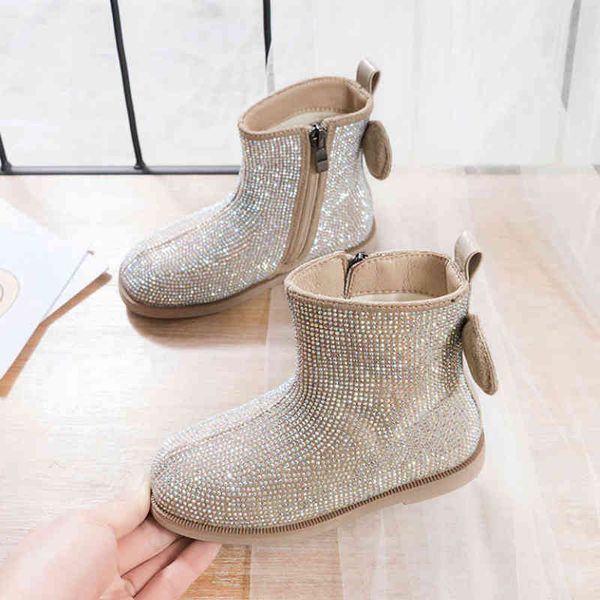 Filles strass cristal bottes courtes paillettes scintillantes chaussures brillantes fête kaki chaussures pour hiver noël nouvel an cadeau chaussures G1210