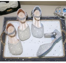 Girls Sandals Enfants Princess Shoes Summer Crystal Baby Toddler Youth Soft Soft Sofd Flat Shoe Taille 22-36 534K #