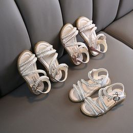 Girls Sandals Enfants d'été dames perl Princess Shoes Toddler Youth Performance Shoes rose Golden 21-36 i1sh #